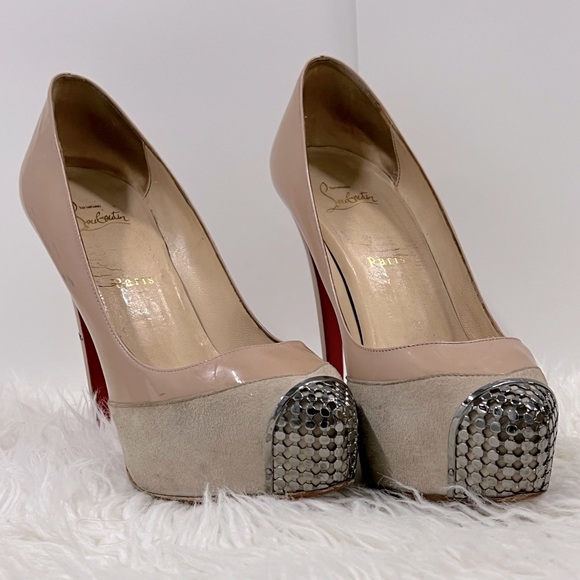 Christian Louboutin BIANCA 140 PATENT CALF Pumps Heels Shoes Nude Size 38